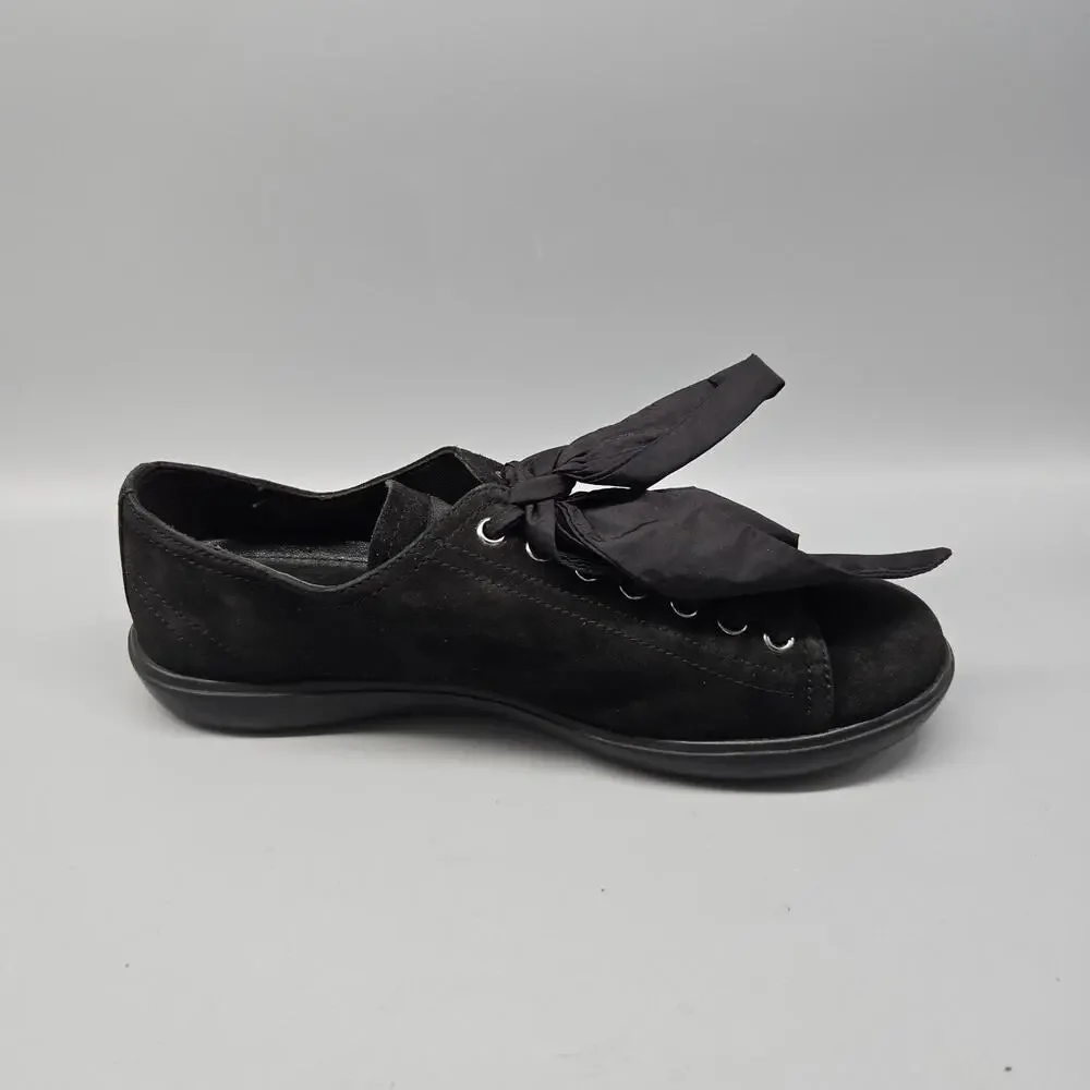 Prada Women's 6.5 Black Camoscio Suede Sneakers W/ Ribbon Laces Limited Edition